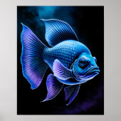 Krijt Tekening van Vis op Zwart Poster (Voorkant)