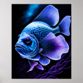 Krijt Tekening van Vissen op Zwart III Poster (Voorkant)