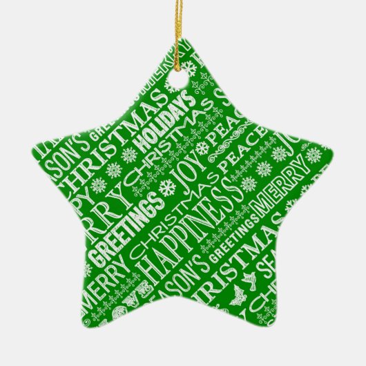 Krijt Verdronken Kerstmis groet in groen en wit Keramisch Ornament (Voorkant)