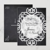 Krijt Vintage Elegante Trouwdatum Opslaan Postkaar Aankondigingskaart (Voorkant / Achterkant)