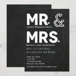 Krijt voor schoolbord Mr. & Mrs. Huwelijksbetrokke Kaart