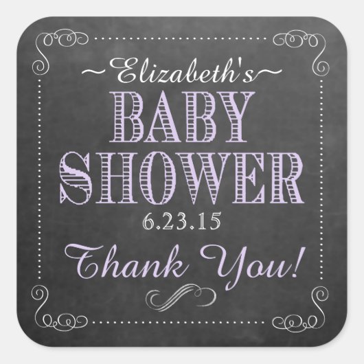 Krijtbord Afbeelding Baby shower Paarse Vierkante Sticker (Voorkant)