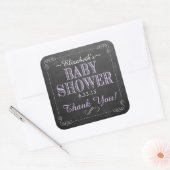 Krijtbord Afbeelding Baby shower Paarse Vierkante Sticker (Envelop)
