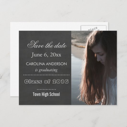 Krijtbord Afstuderen Foto Sla de datum op Aankondigingskaart (Voorkant / Achterkant)