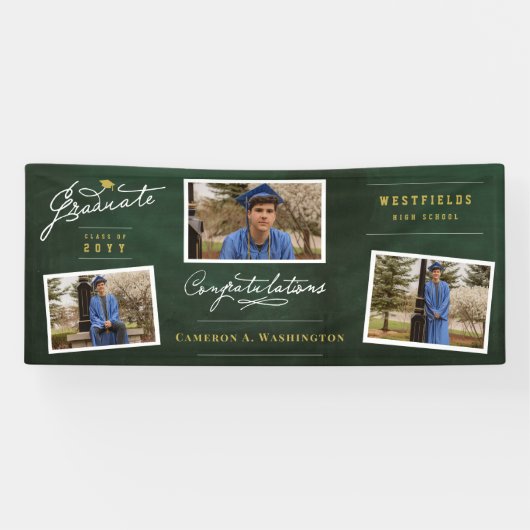 Krijtbord Afstuderen Script 3 Foto Afstudeerder Pa Spandoek (Horizontaal)