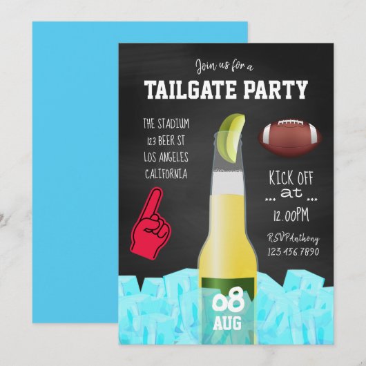 Krijtbord American Football Tailgate Feest Uitnodi Kaart (Voorkant / Achterkant)