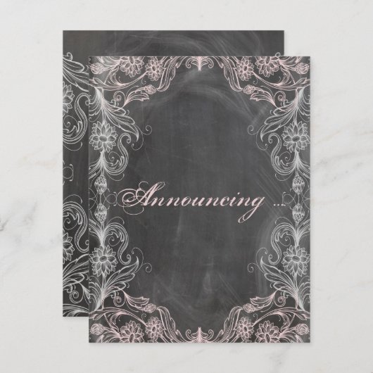 Krijtbord Antiek Roze Bloem Bruiloft Aankondiging (Voorkant / Achterkant)