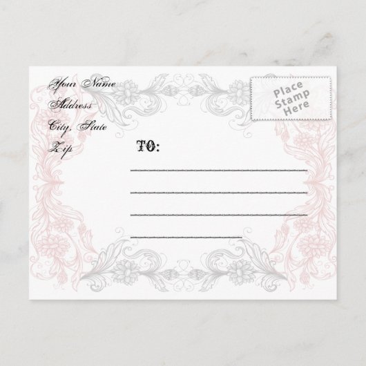 Krijtbord Antiek Roze Bloemen Save the Date Post Aankondigingskaart (Achterkant)