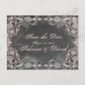 Krijtbord Antiek Roze Bloemen Save the Date Post Aankondigingskaart (Voorkant)