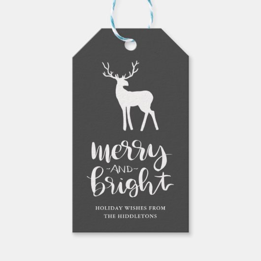 Krijtbord Antler Merry & Bright Script Kerstmis Cadeaulabel (Voorkant)