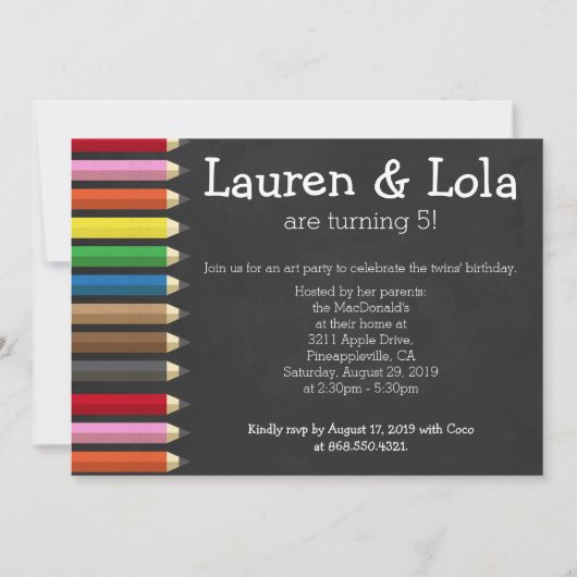 Krijtbord Apple Pencil Crayons Verjaardag Twins Kaart (Achterkant)