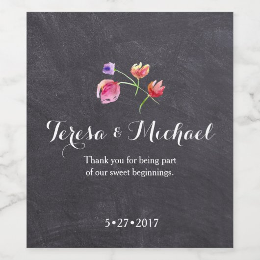 Krijtbord, aquarel bloem rustieke giveaway wijn etiket (Enkel label)