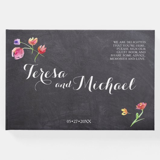Krijtbord Aquarel Bloem Schilderen, rustiek Gastenboek (Voorkant)