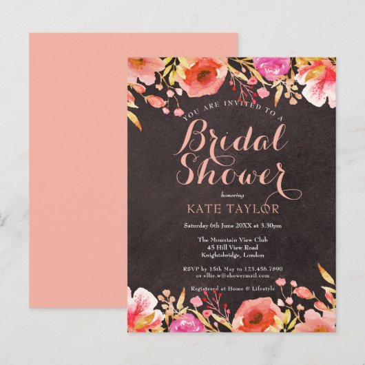 Krijtbord Aquarel Bloemen Vrijgezellenfeest Aankondigingskaart (Voorkant / Achterkant)