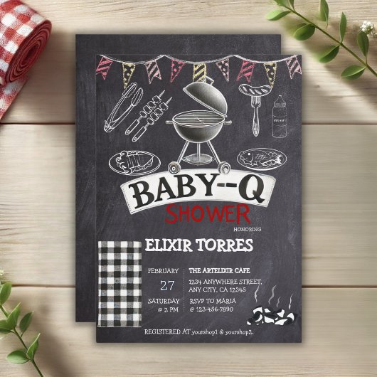 Krijtbord Baby-Q Grill Baby shower Kaart