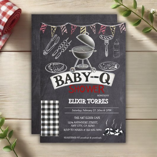 Krijtbord Baby-Q Grill Baby shower Kaart