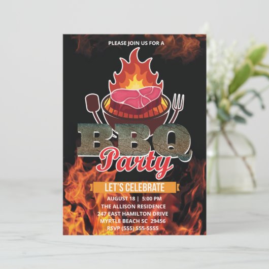 Krijtbord BBQ Grill  Picknick  Zomer  Feestje Kaart (Staand voorkant)