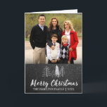 Krijtbord besneeuwde bomen gevouwen fotokaart feestdagen kaart<br><div class="desc">Krijtbord achtergrond met handgetekende krijt winterbomen en sneeuw,  "Merry Christmas" script in wit,  gevouwen fotokaart.</div>