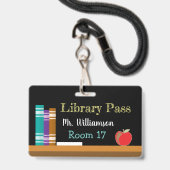 Krijtbord bibliotheek plastic badge hal pas (Voorzijde met lanyard)