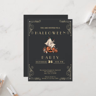 Krijtbord Black & Gold Ghost Wine Skull Halloween Kaart