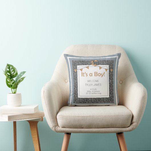 Krijtbord Blauw Grijs en Tan Newborn Keepsake Kussen (Stoel)