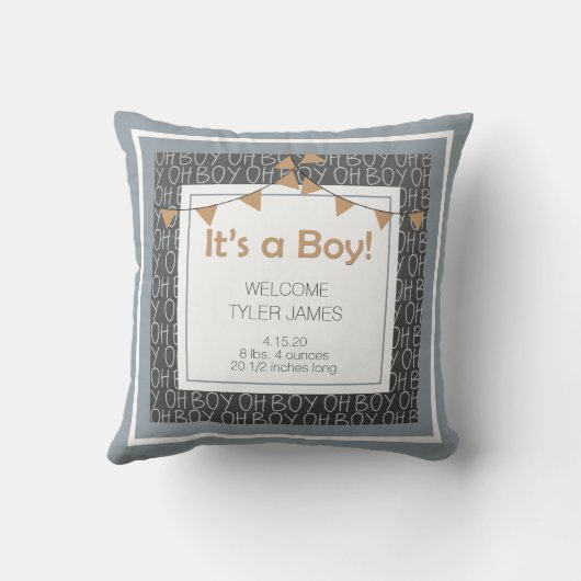 Krijtbord Blauw Grijs en Tan Newborn Keepsake Kussen (Achterkant)