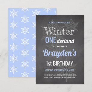 Krijtbord Blauwe Winter Onederland 1e Verjaardag Kaart