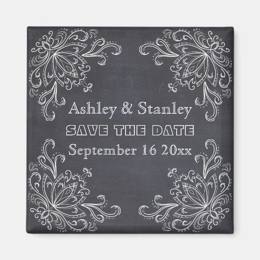 Krijtbord,  bloeien bruiloft Save the Date Magneet (Voorkant)