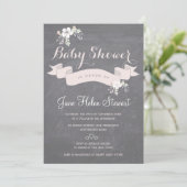 Krijtbord bloem licht roze lint baby shower kaart (Staand voorkant)