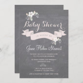 Krijtbord bloem licht roze lint baby shower kaart (Voorkant / Achterkant)