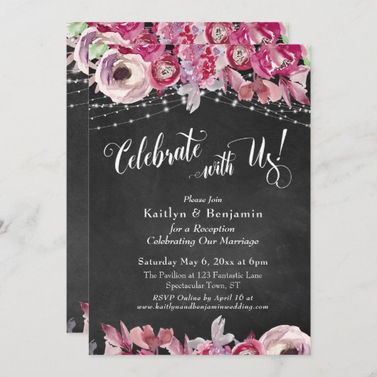 Krijtbord Bloem Lichtjes Vier het mee! Feest Kaart (Voorkant / Achterkant)