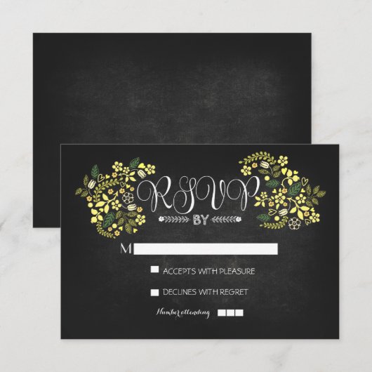 krijtbord bloemen bruiloft RSVP kaarten Kaartje (Voorkant / Achterkant)