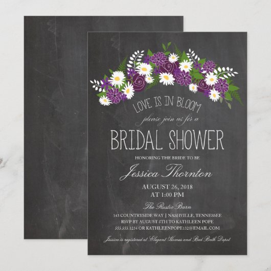 Krijtbord Bloemen in Bloei Bruidsfeestje Kaart (Voorkant / Achterkant)