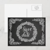 Krijtbord bloemen krans bruiloft | Save the date Aankondigingskaart (Voorkant / Achterkant)