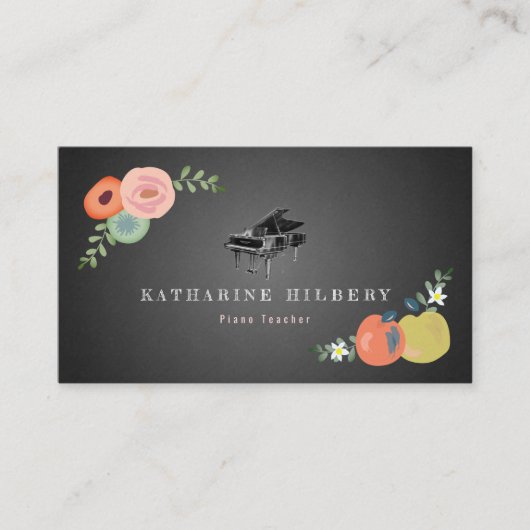 Krijtbord Bloemen PianoTeacher Visitekaartje (Voorkant)