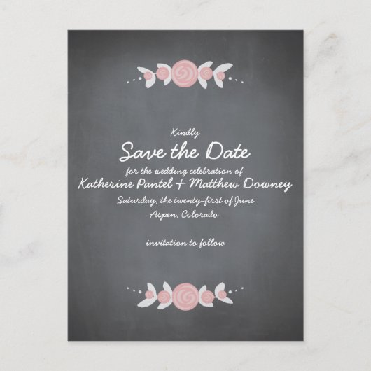 Krijtbord Bloemenkrans Save the Date Aankondigingskaart (Voorkant)