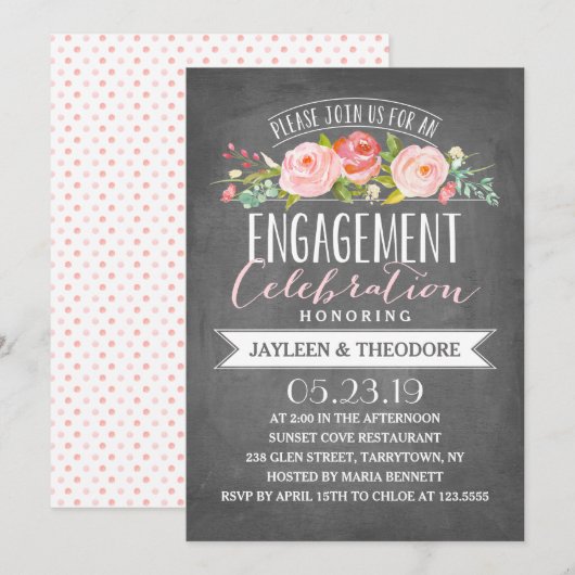 krijtbord bloemig Verloving | Verlovingsfeest Kaart (Voorkant / Achterkant)