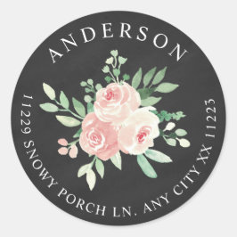 Krijtbord Blush Roze Bloem terug adres Ronde Sticker