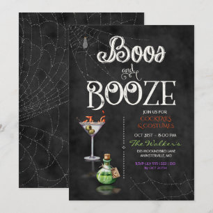 Krijtbord Boos & Booze Halloween Cocktail Feest Kaart