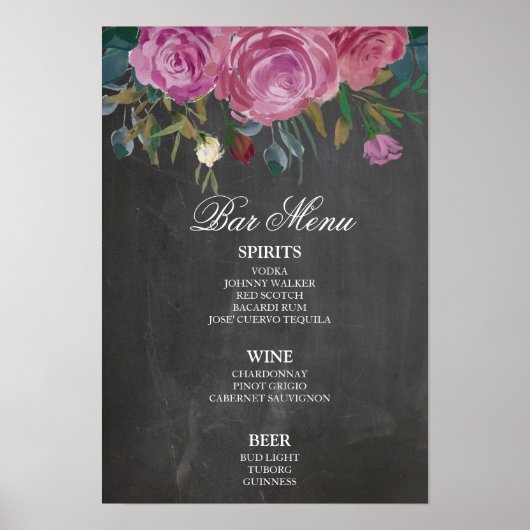 Krijtbord bord voor de bar | Groot bloemendekorati Poster (Voorkant)