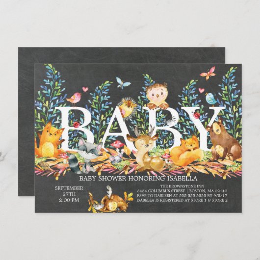 Krijtbord Bos Neutrale Baby Shower Uitnodiging (Voorkant / Achterkant)