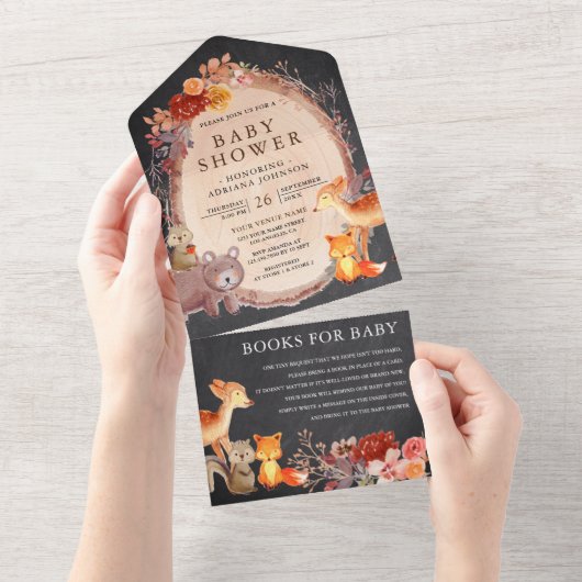 Krijtbord Bosdieren Baby Shower All In One Uitnodiging (Afscheurbaar)