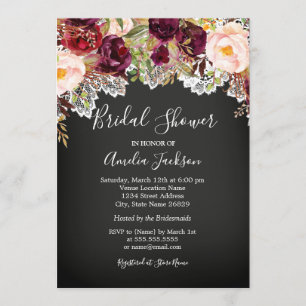 Krijtbord Bourgogne Floral Lace Vrijgezellenfeest Kaart