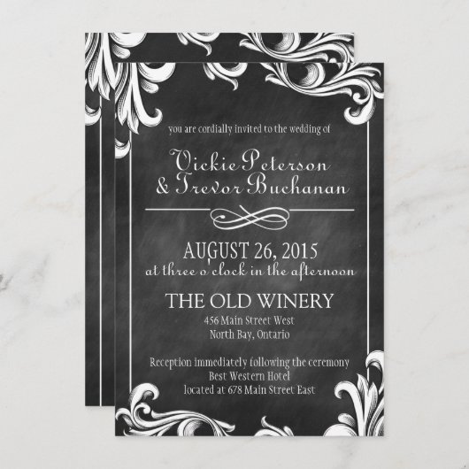 krijtbord bruiloft uitnodigingsset kaart (Voorkant / Achterkant)