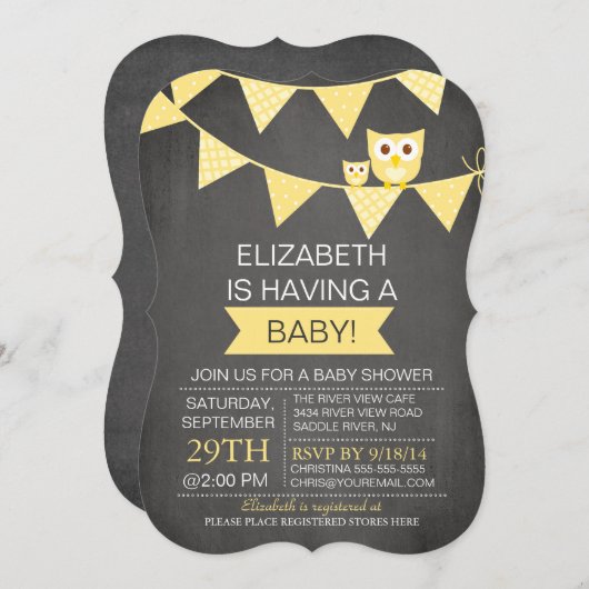 Krijtbord Bunting Uil Genderneutraal Baby shower Kaart (Voorkant / Achterkant)