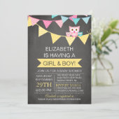 Krijtbord Bunting Uil TWINS MEISJE JONGEN Baby sho Kaart (Staand voorkant)