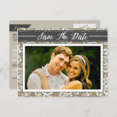 Krijtbord Burlap & Lace Foto Sla de datumkaarten o Aankondigingskaart (Voorkant / Achterkant)