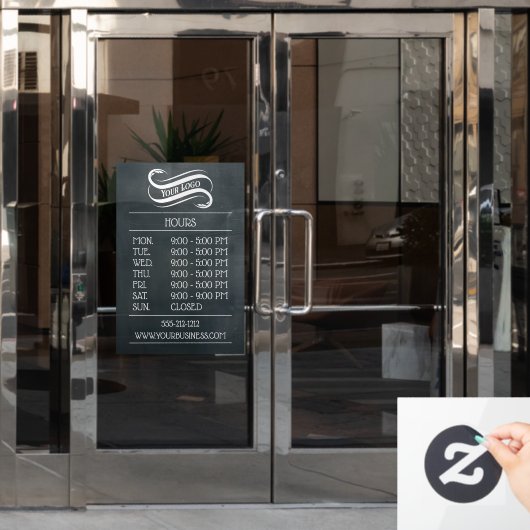 krijtbord Business Logo Hours Decal Cling (Kantoordeur)