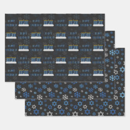 Krijtbord Chanoeka Sneeuwvlokken & Sterren Inpakpapier Vel