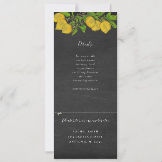 Krijtbord citroen krans rvp bijgevoegde bruiloft kaart (Achterkant)